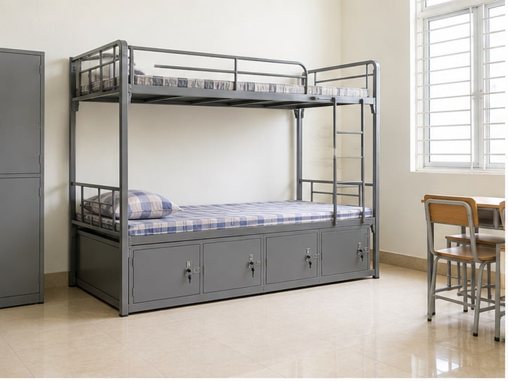 giường sắt 2 tầng có tủ khóa