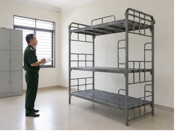 giường sắt 3 tầng quân đội