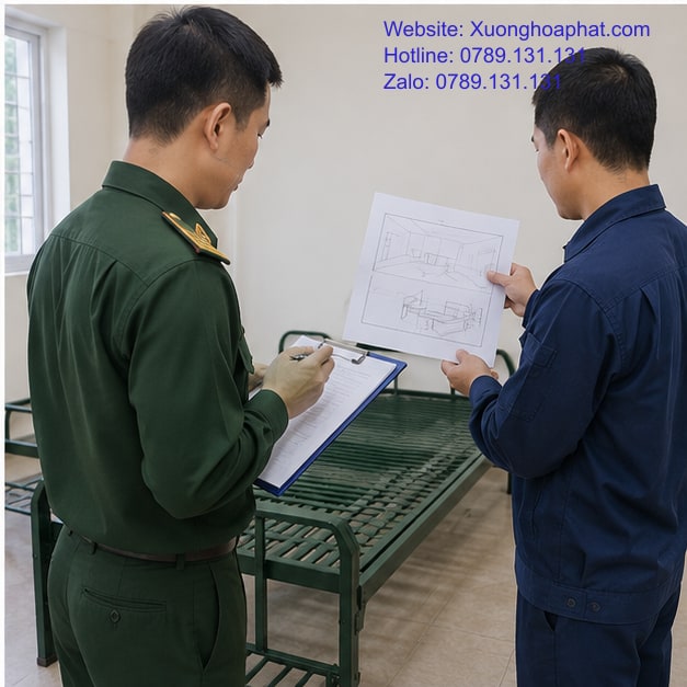 Kiểm tra mẫu giường sắt đơn quân đội cùng sơ đồ phòng