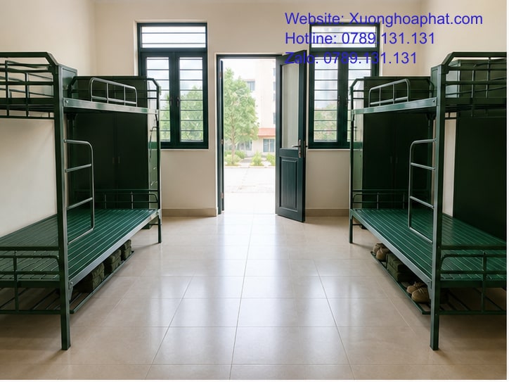 Cách Chọn Giường Sắt Quân Đội Cho Ký Túc Xá Công An 2 Bố trí giường sắt quân đội cho ký túc xá công an theo lối đi