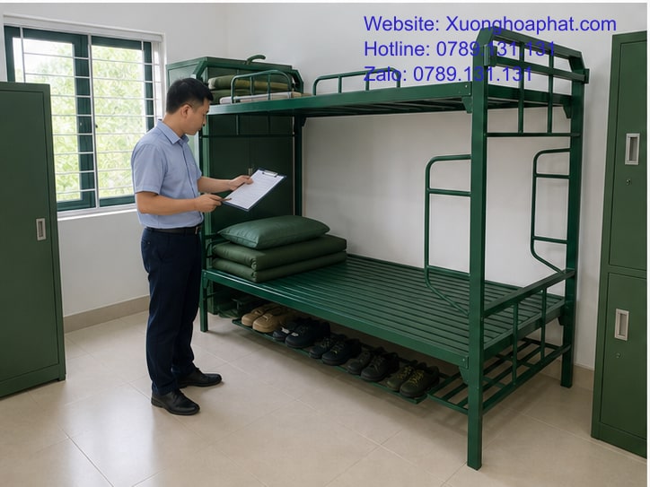 Cách Chọn Giường Sắt Quân Đội Cho Ký Túc Xá Công An 4 Kiểm tra an toàn giường tầng quân đội trong ký túc xá