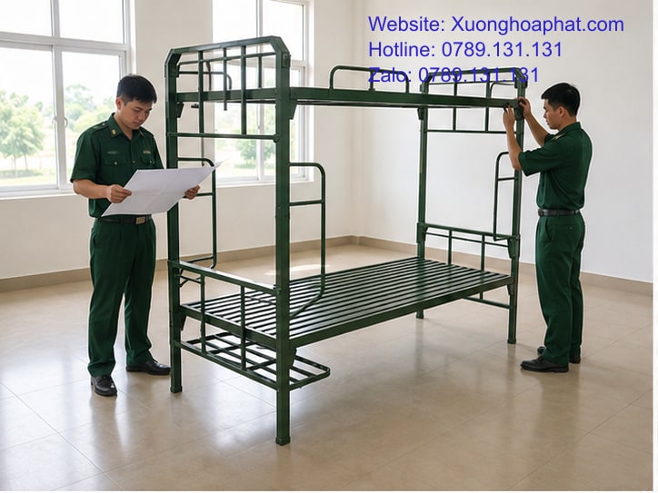 Kiểm tra giường sắt quân đội đạt chuẩn theo bản vẽ