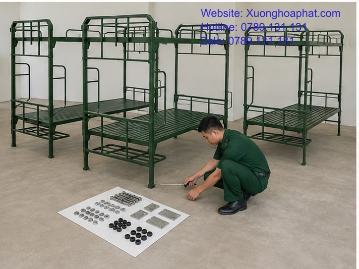 Kiểm tra lô giường sắt quân đội trước lắp đặt