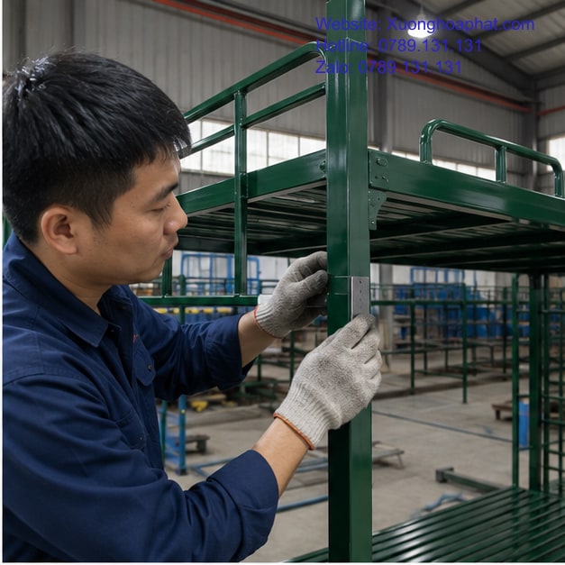 Giường Sắt Quân Đội Đạt Chuẩn Quốc Phòng Cần Hồ Sơ Gì? 3 Kiểm tra kết cấu giường sắt quân đội màu xanh rêu