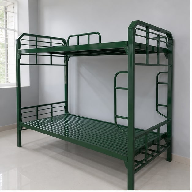 giường sắt quân đội màu xanh rêu
