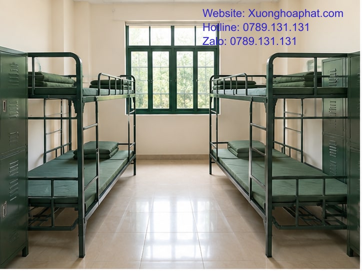 Giường Tầng Bộ Đội Biên Phòng Phù Hợp Với Không Gian Nào? 2 Bố trí giường tầng bộ đội biên phòng trong phòng ở tập thể