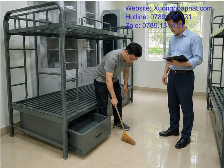 Cách Chọn Giường Tầng Có Ngăn Kéo Quân Đội 5 Kiểm tra vệ sinh dưới giường tầng có ngăn kéo quân đội