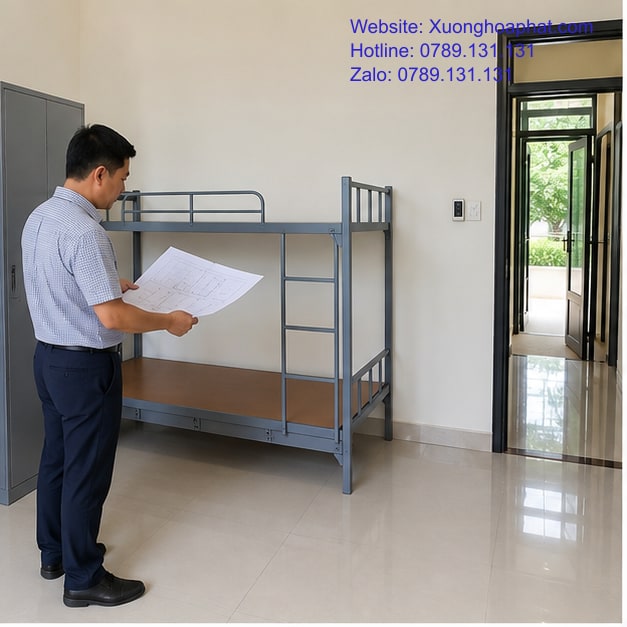 Kiểm tra mặt bằng đặt giường tầng công an
