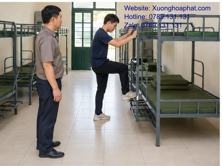 Giường Tầng Quân Đội Có Phù Hợp Với Phòng Ngủ Tập Thể? 4 Kiểm tra thao tác lên xuống giường tầng quân đội