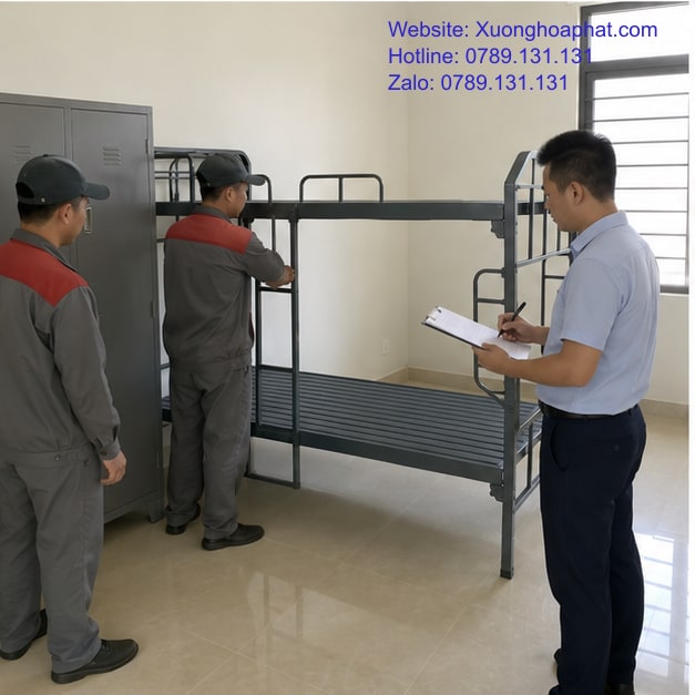 Kiểm tra sai lệch vị trí giường tầng quân đội trong phòng doanh trại