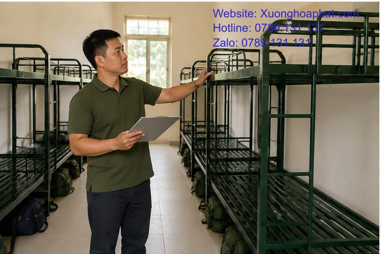 Cách Chọn Giường Tầng Quân Đội Cho Trại Hè 4 Điều phối viên kiểm tra giường tầng quân đội cho trại hè đầu ca