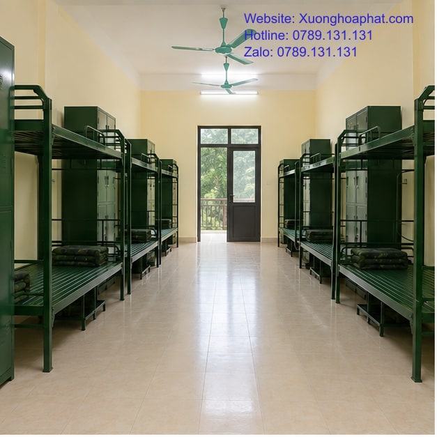 Cách Chọn Giường Tầng Quân Đội Cho Trường Nội Trú 2 Giường tầng quân đội cho trường nội trú bố trí quanh lối đi