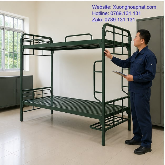 Cách Chọn Giường Tầng Quân Đội Khung Tròn 4 Duyệt giường tầng quân đội khung tròn tại phòng mẫu