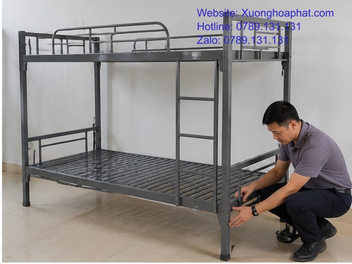 Giường Tầng Sắt Doanh Trại: Cách Bố Trí Phù Hợp 3 Kiểm tra kết cấu giường tầng sắt doanh trại trên mẫu thực tế