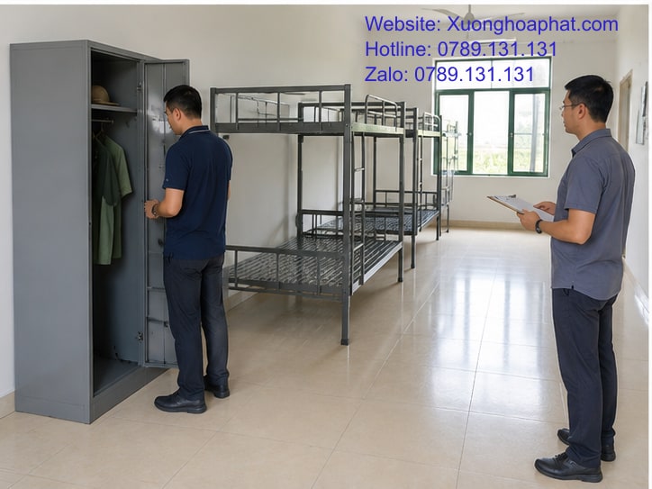 Giường Tầng Sắt Doanh Trại: Cách Bố Trí Phù Hợp 4 Thử lối đi và cách sử dụng quanh giường tầng sắt doanh trại và tủ cá nhân