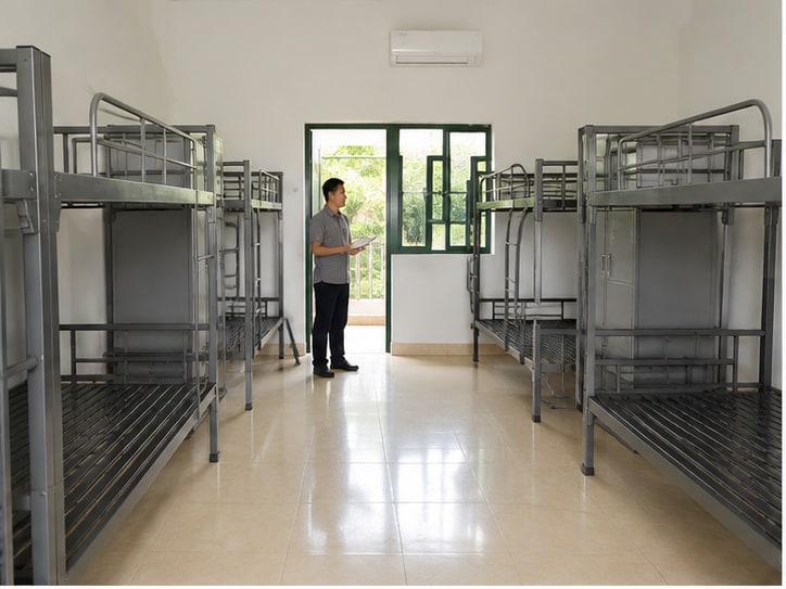 giường tầng sắt doanh trại