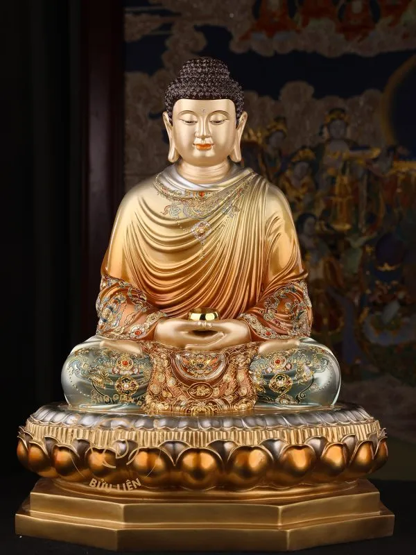 Mẫu tượng Phật Thích Ca bằng đồng pháp lam, màu sắc bền đẹp