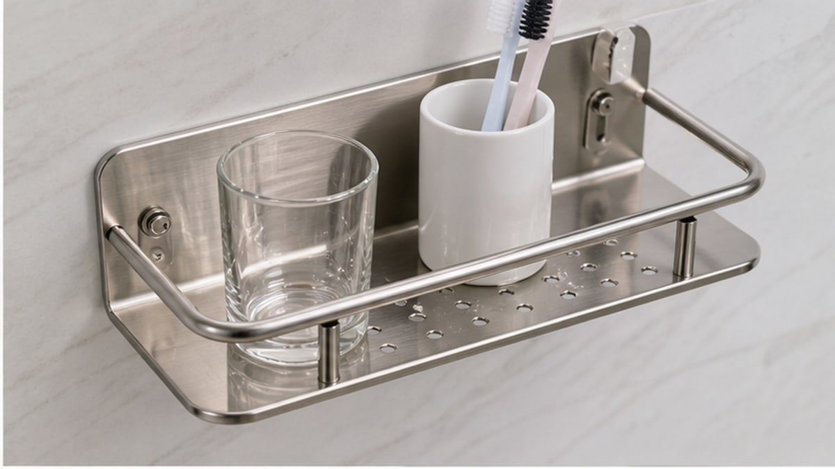 Cận cảnh kệ bàn chải inox 304 có mép bo và khe thoát nước