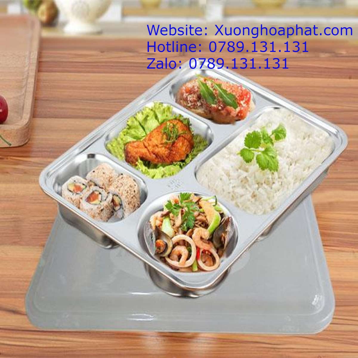 Khay ăn cơm inox có nắp