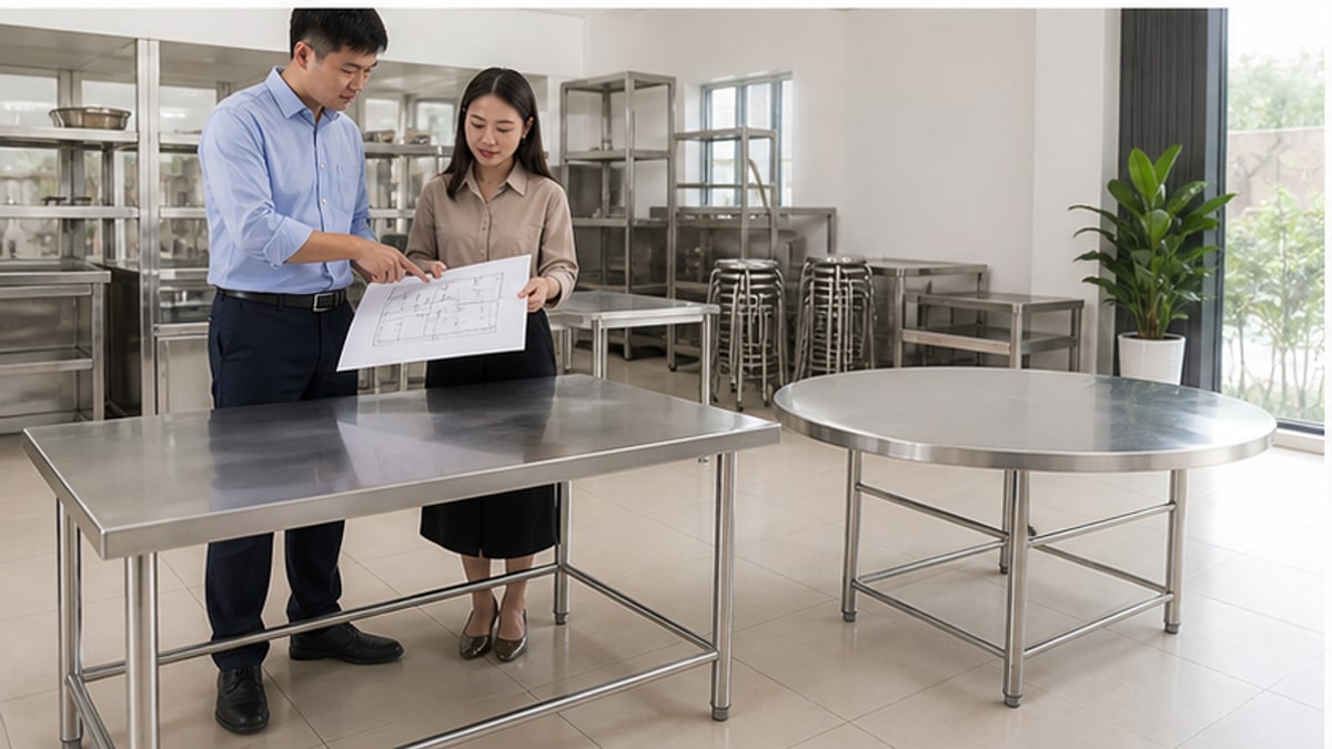 So sánh bàn inox chữ nhật và bàn inox tròn