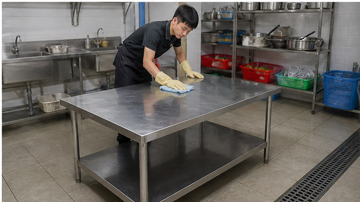 Vệ sinh bàn inox chữ nhật sau khi sử dụng