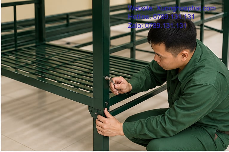 Cách Lắp Đặt Giường Sắt Quân Đội An Toàn 3 Kiểm tra liên kết khi lắp giường sắt quân đội