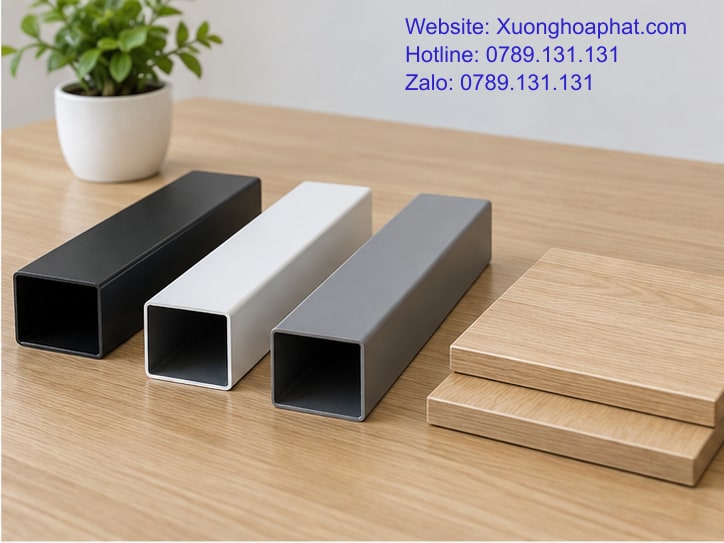 Mẫu Bàn Sắt Đẹp Văn Phòng: Phối Màu Và Dáng Chân Bàn 3 Mẫu màu khung sắt và mặt bàn vân gỗ dùng để phối nội thất văn phòng