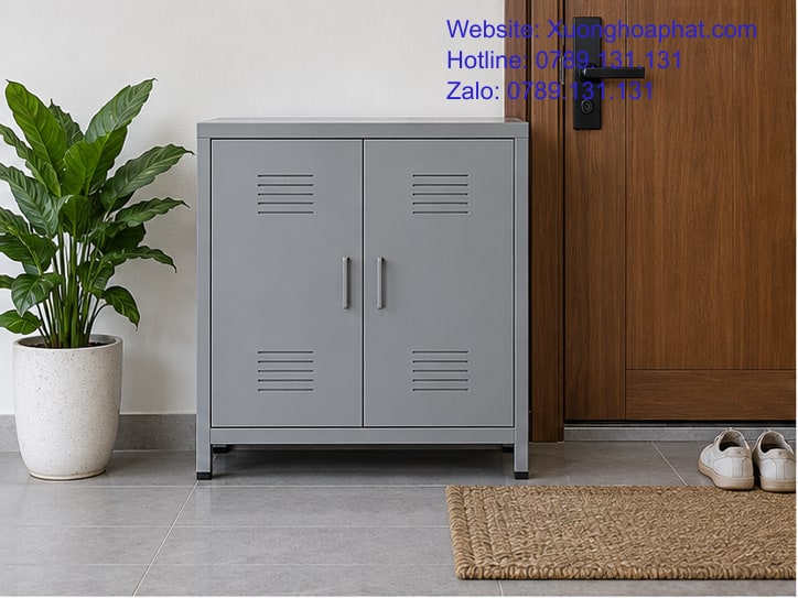 Mẫu Tủ Để Giày Sắt Đẹp: Phối Màu Và Nhịp Cánh Cho Sảnh 2 Mẫu tủ để giày sắt đẹp màu ghi trong sảnh sáng