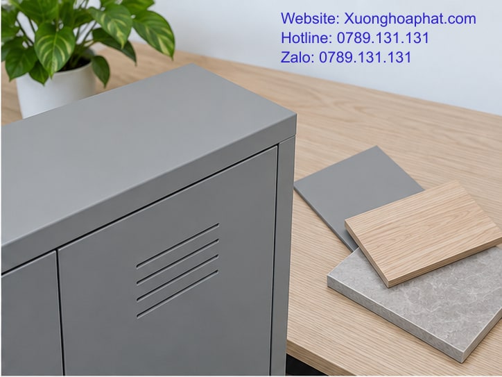 Mẫu Tủ Để Giày Sắt Đẹp: Phối Màu Và Nhịp Cánh Cho Sảnh 3 Mẫu màu ghi đối chiếu với bề mặt tủ giày sắt