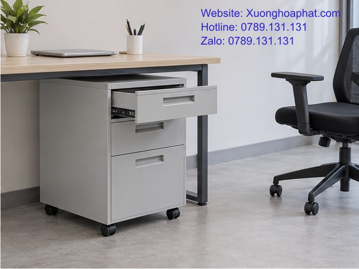 Mẫu Tủ Ngăn Kéo Sắt Bàn Làm Việc: Đặt Dưới Hay Cạnh Bàn? 3 Tủ ngăn kéo sắt cạnh bàn với khoảng mở hộc
