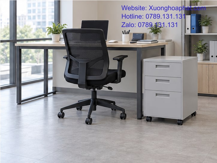 Mẫu Tủ Ngăn Kéo Sắt Bàn Làm Việc: Đặt Dưới Hay Cạnh Bàn? 5 Mẫu tủ ngăn kéo sắt bàn làm việc bố trí bên hông