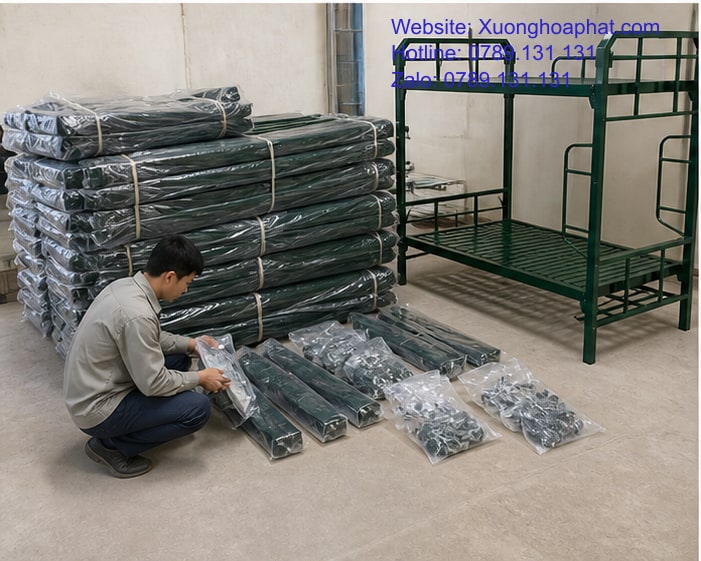Cách Chọn Nơi Mua Giường Sắt Quân Đội Tại Hà Nội 4 Kiểm đếm phụ kiện đi kèm giường sắt quân đội theo mã phòng