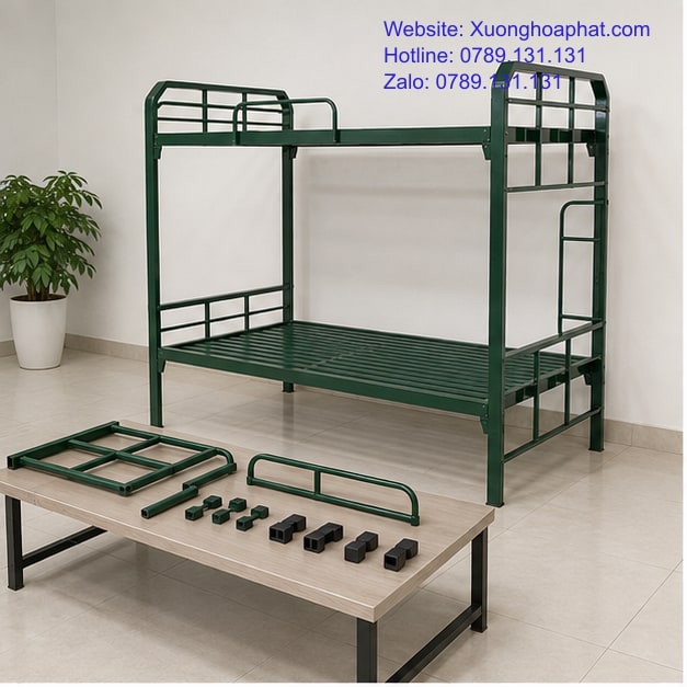 Phụ Kiện Đi Kèm Giường Sắt Quân Đội Gồm Những Gì? 2 Phụ kiện đi kèm giường sắt quân đội được phân nhóm cạnh bộ giường