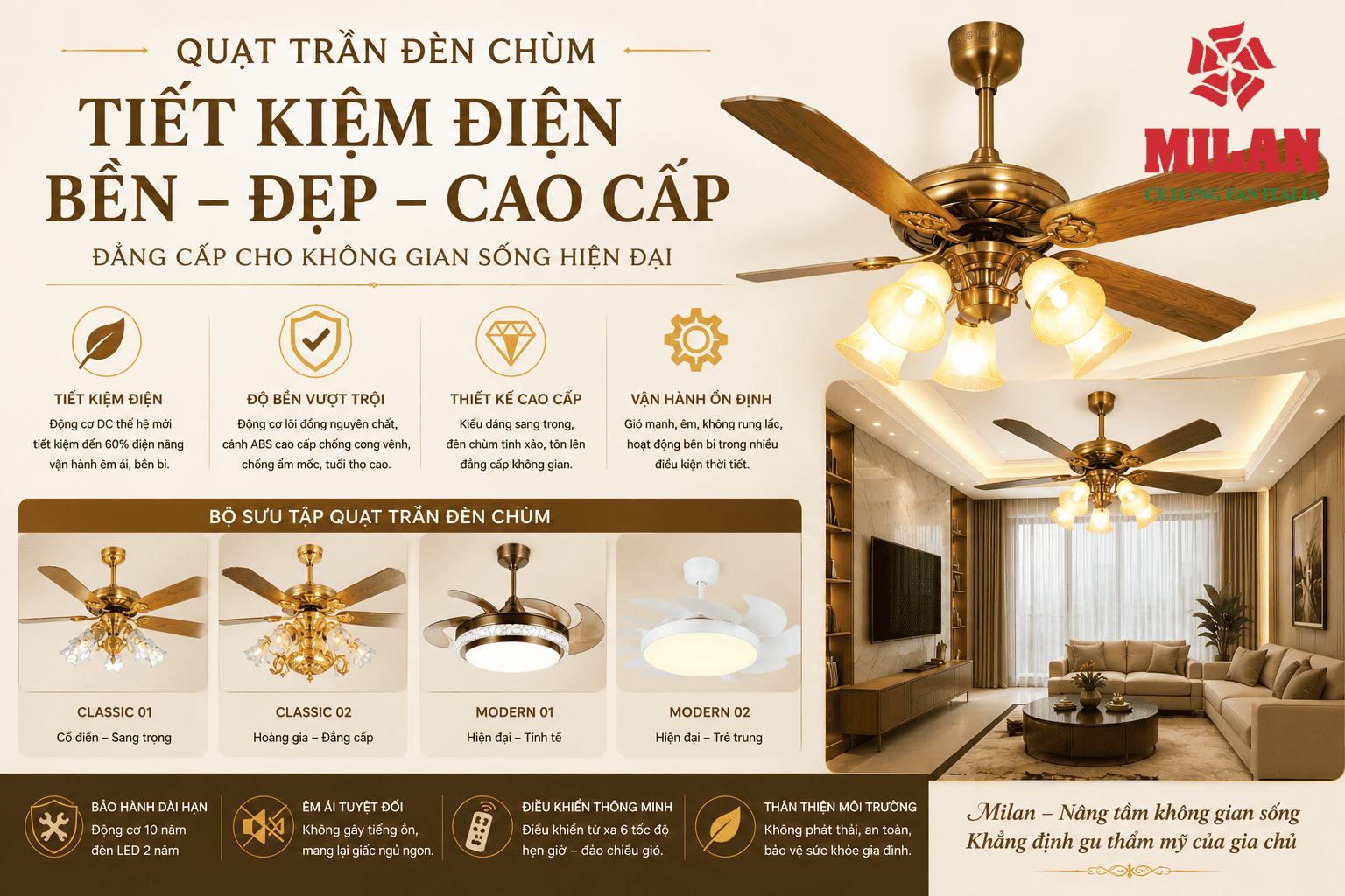 Quạt Trần Cao Cấp Trang Trí Phòng Ngủ, Phòng Khách, Phòng Bếp