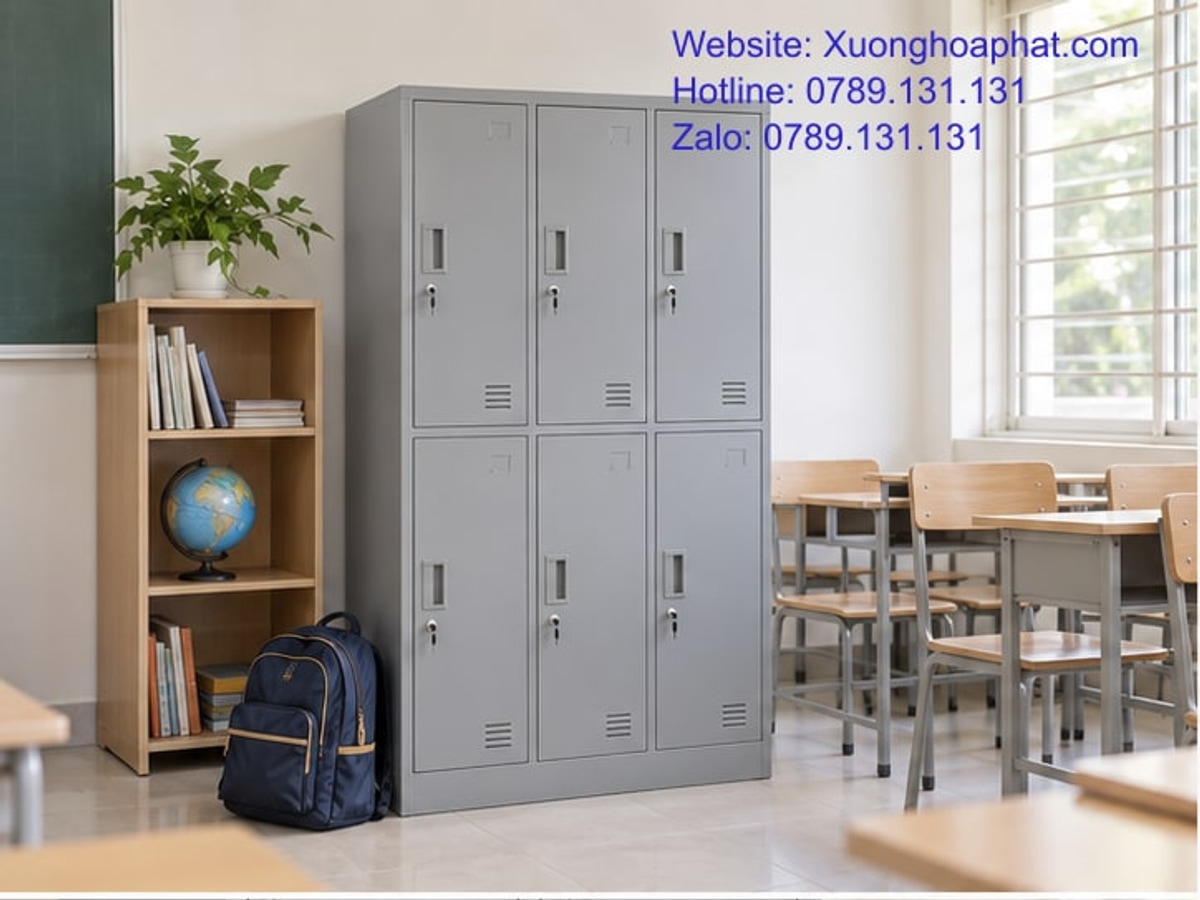 Tiêu Chí Chọn Tủ Sắt Học Sinh: Ưu Tiên Gì Khi Duyệt Mẫu? 2 Tủ sắt học sinh đặt cạnh khu cất đồ trong lớp