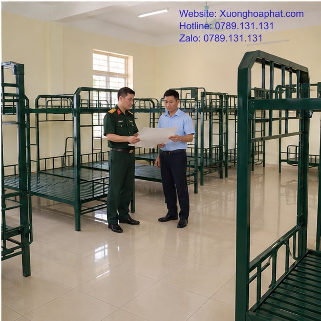 Bàn giao phòng sau nghiệm thu giường sắt quân đội