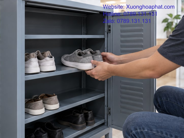 Tủ Để Giày Sắt Hay Gỗ: So Theo Chỗ Đặt Và Việc Lau Dọn 5 Thử đặt giày vào đợt tủ sắt trước khi chọn mẫu