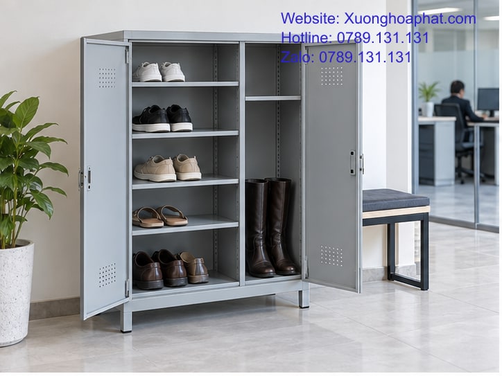 Tủ Để Giày Sắt Nhiều Tầng: Chia Khoảng Theo Tầm Với 2 Tủ để giày sắt nhiều tầng với khoảng chứa cao thấp khác nhau