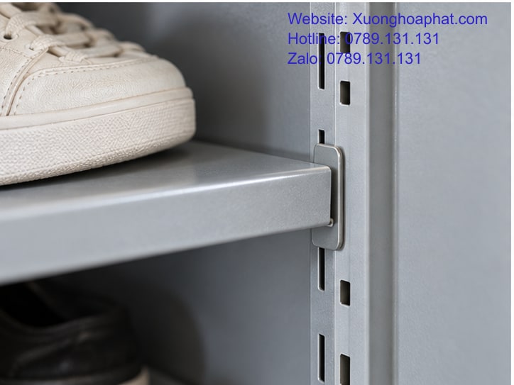 Tủ Để Giày Sắt Nhiều Tầng: Chia Khoảng Theo Tầm Với 4 Chi tiết mép đợt và điểm gài bên trong tủ giày sắt