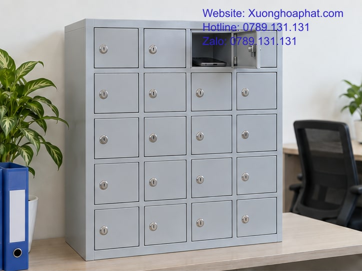 Tủ Đựng Điện Thoại Bao Nhiêu Ô? Tính Theo Lượt Gửi 2 Tủ đựng điện thoại chia ô riêng tại khu hành chính