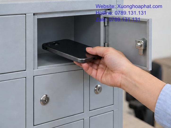 Tủ Đựng Điện Thoại Bao Nhiêu Ô? Tính Theo Lượt Gửi 4 Kiểm tra lòng ô tủ đựng điện thoại bằng máy có ốp