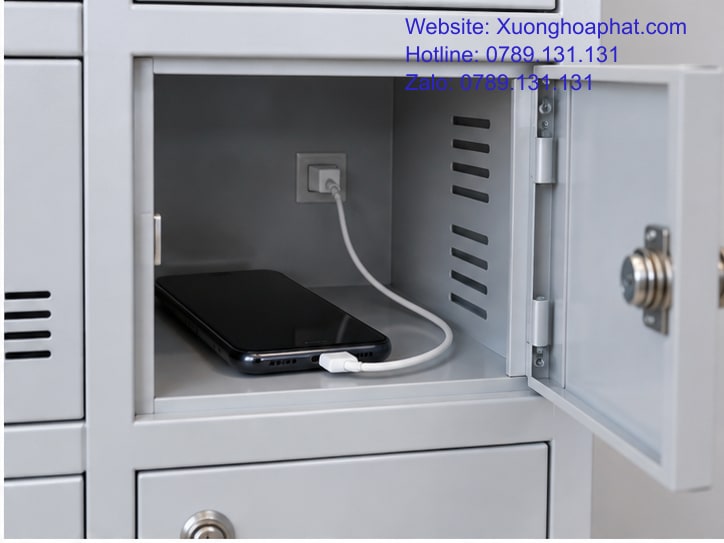 Tủ Đựng Điện Thoại Có Sạc: Chốt Tiện Ích Theo Ca Dùng 3 Ngăn tủ điện thoại chứa máy có ốp và dây sạc gọn