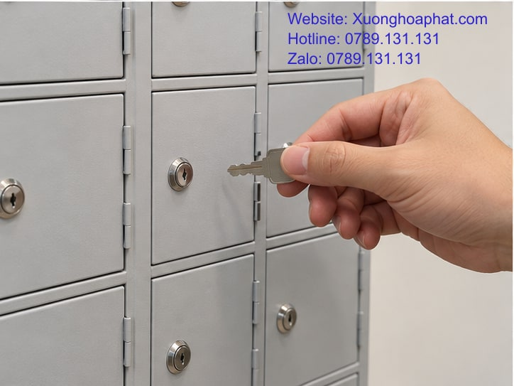 Ổ khóa riêng trên cánh ngăn tủ giữ điện thoại