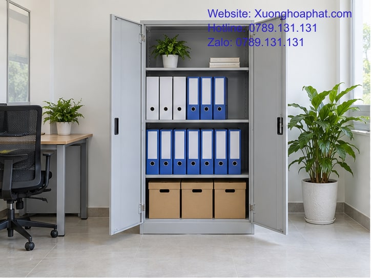 Tủ hồ sơ văn phòng chia tầng cho bìa còng và hộp lưu trữ