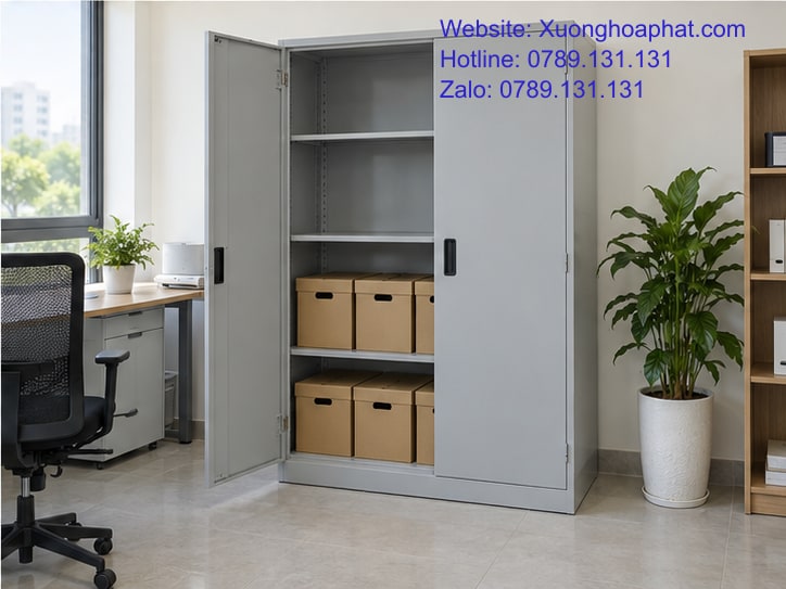 Khoang dự phòng trong tủ hồ sơ văn phòng bằng thép sơn xám