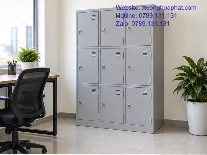 Tủ Locker Cho Đồ Cá Nhân: Chia Ngăn Và Quản Lý Khóa 2 Tủ locker sắt chín ngăn trong phòng đồ cá nhân văn phòng