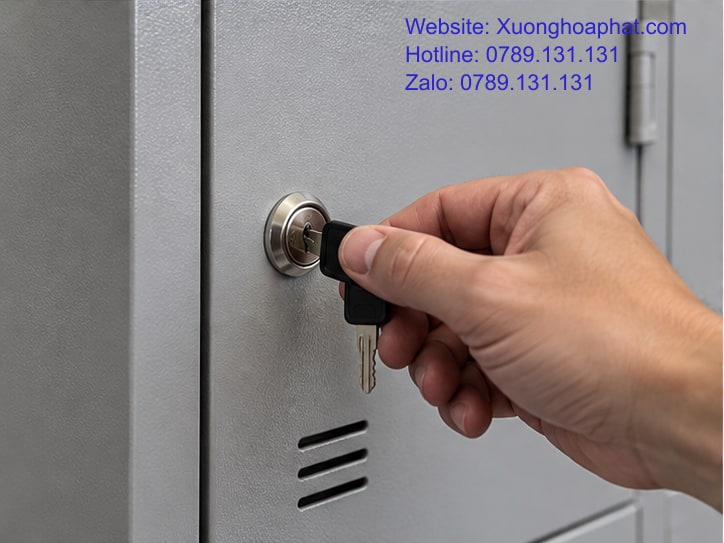 Tủ Locker Cho Đồ Cá Nhân: Chia Ngăn Và Quản Lý Khóa 4 Chi tiết khóa cơ trên cánh tủ locker sắt