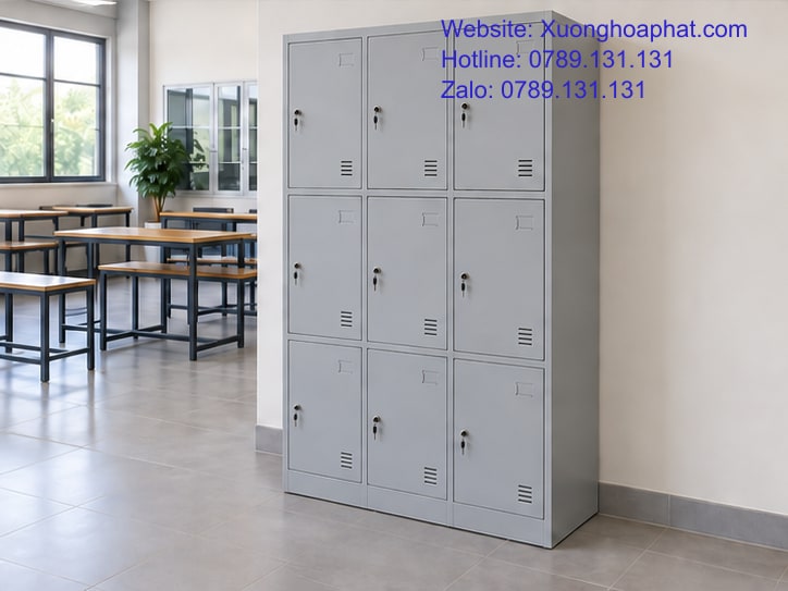Tủ Locker 6 Ngăn 9 Ngăn 12 Ngăn: So Theo Nhu Cầu Cất Đồ 4 Tủ locker chín ngăn trong phòng sinh hoạt có lối tiếp cận thoáng.