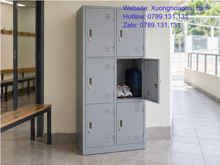 Tủ Locker Ngoài Trời Chống Gỉ: Đặt Ở Đâu Để Hạn Chế Ướt? 5 Ngăn tủ locker chứa giày khô và túi cá nhân gọn gàng.