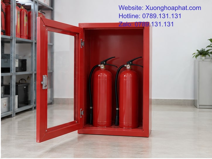 Tủ Mica PCCC Và Tủ Sắt Kín: So Cánh Theo Việc Kiểm Tra 3 Cánh tủ mẫu mở trong khu trưng bày thoáng.